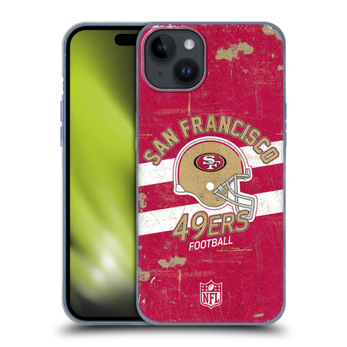 NFL San Francisco 49ers Logo Art Helmet Distressed Soft Gel Case for Apple iPhone 15 Plus