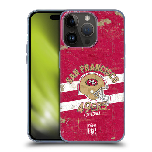NFL San Francisco 49ers Logo Art Helmet Distressed Soft Gel Case for Apple iPhone 15 Pro