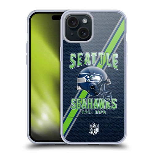 NFL Seattle Seahawks Logo Art Football Stripes Soft Gel Case for Apple iPhone 15 Plus