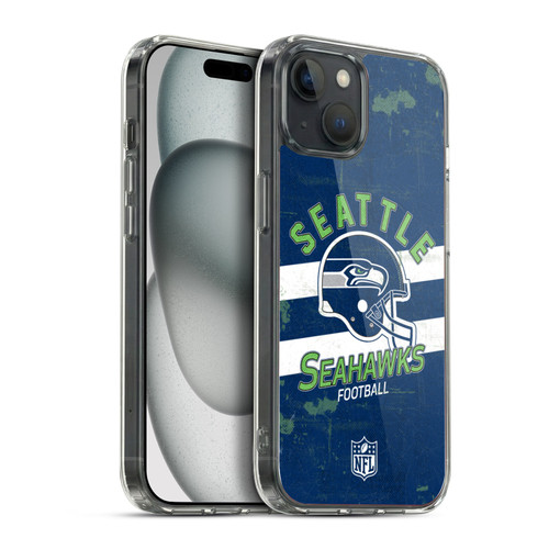 NFL Seattle Seahawks Logo Art Helmet Distressed Soft Gel Case for Apple iPhone 15 Plus & MagSafe