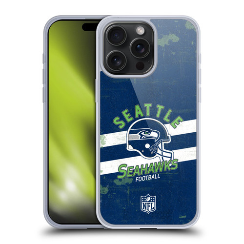 NFL Seattle Seahawks Logo Art Helmet Distressed Soft Gel Case for Apple iPhone 15 Pro Max