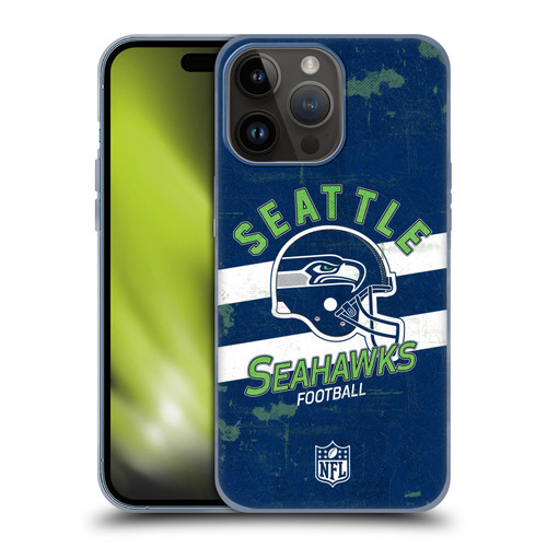 NFL Seattle Seahawks Logo Art Helmet Distressed Soft Gel Case for Apple iPhone 15 Pro Max