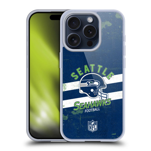 NFL Seattle Seahawks Logo Art Helmet Distressed Soft Gel Case for Apple iPhone 15 Pro