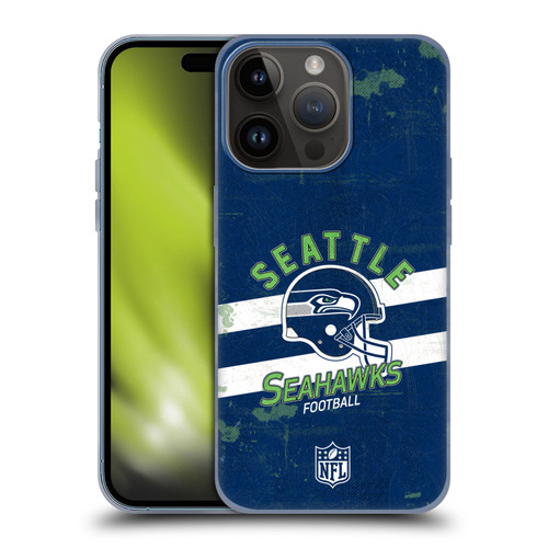 NFL Seattle Seahawks Logo Art Helmet Distressed Soft Gel Case for Apple iPhone 15 Pro