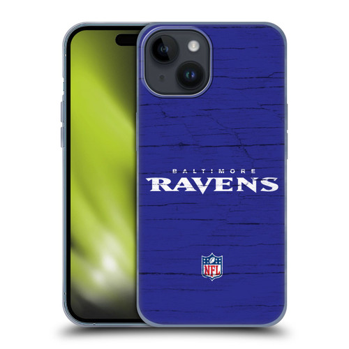 NFL Baltimore Ravens Logo Distressed Look Soft Gel Case for Apple iPhone 15