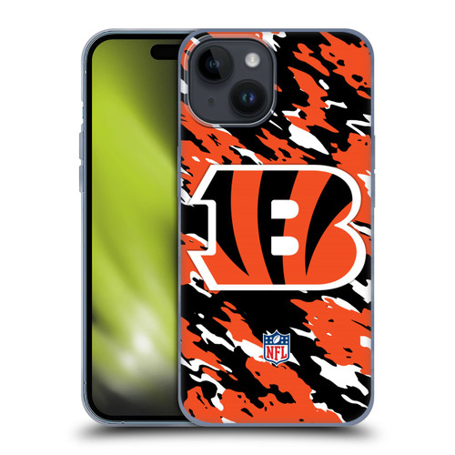 NFL Cincinnati Bengals Logo Camou Soft Gel Case for Apple iPhone 15