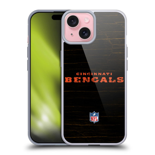 NFL Cincinnati Bengals Logo Distressed Look Soft Gel Case for Apple iPhone 15
