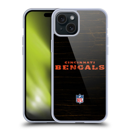 NFL Cincinnati Bengals Logo Distressed Look Soft Gel Case for Apple iPhone 15 Plus