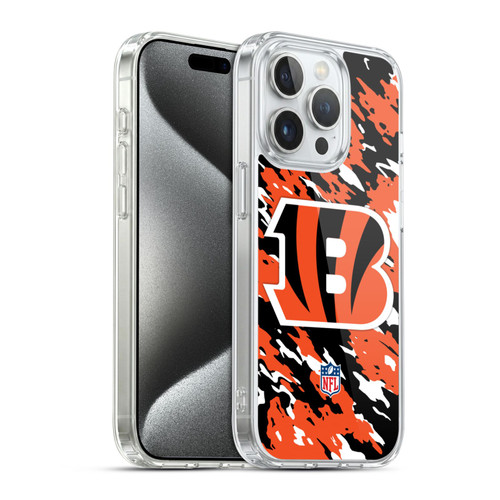 NFL Cincinnati Bengals Logo Camou Soft Gel Case for Apple iPhone 15 Pro & MagSafe