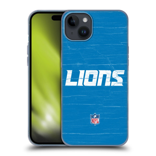 NFL Detroit Lions Logo Distressed Look Soft Gel Case for Apple iPhone 15 Plus