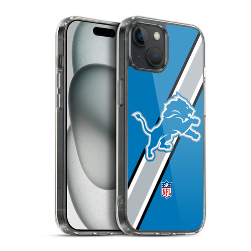 NFL Detroit Lions Logo Stripes Soft Gel Case for Apple iPhone 15 Plus & MagSafe