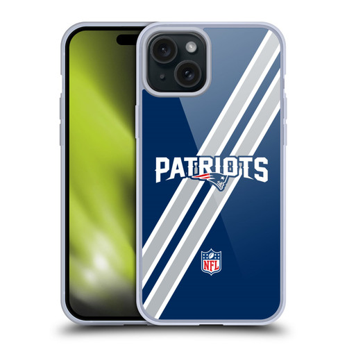 NFL New England Patriots Logo Stripes Soft Gel Case for Apple iPhone 15 Plus