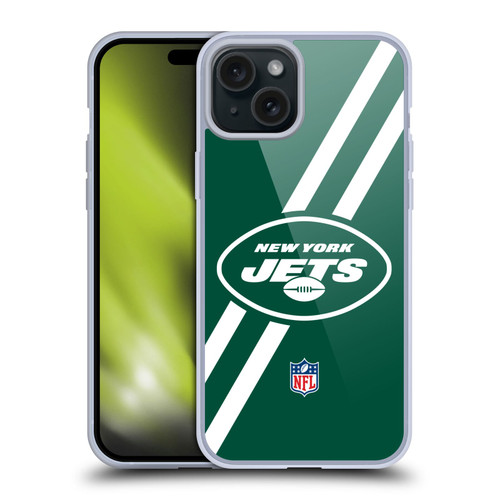 NFL New York Jets Logo Stripes Soft Gel Case for Apple iPhone 15 Plus