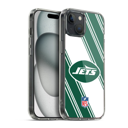 NFL New York Jets Artwork Stripes Soft Gel Case for Apple iPhone 15 Plus & MagSafe