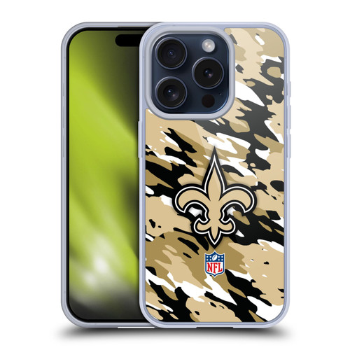 NFL New Orleans Saints Logo Camou Soft Gel Case for Apple iPhone 15 Pro