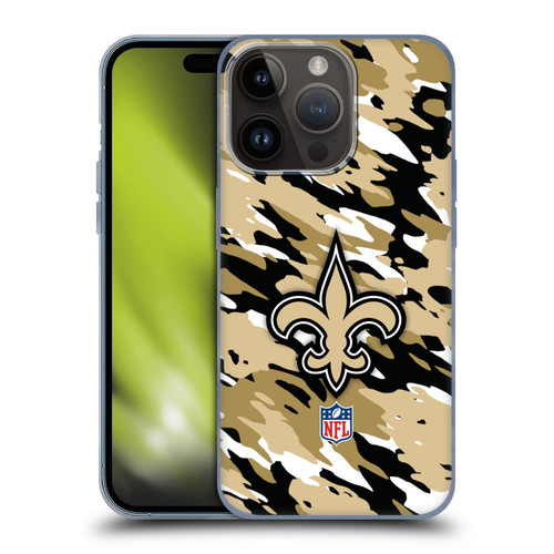 NFL New Orleans Saints Logo Camou Soft Gel Case for Apple iPhone 15 Pro