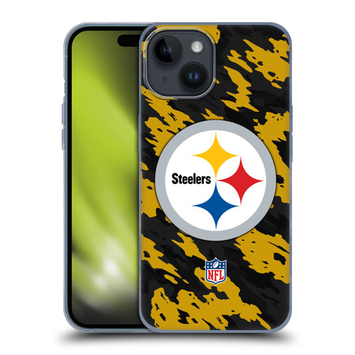 NFL Pittsburgh Steelers Logo Camou Soft Gel Case for Apple iPhone 15