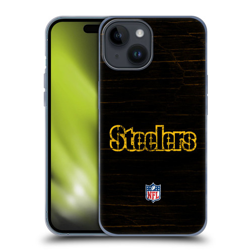 NFL Pittsburgh Steelers Logo Distressed Look Soft Gel Case for Apple iPhone 15