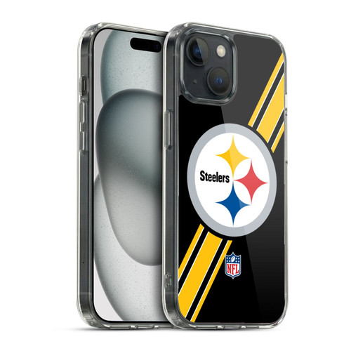 NFL Pittsburgh Steelers Logo Stripes Soft Gel Case for Apple iPhone 15
