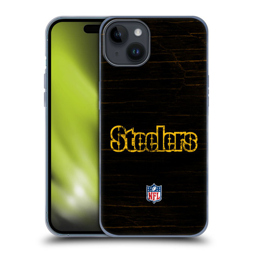 NFL Pittsburgh Steelers Logo Distressed Look Soft Gel Case for Apple iPhone 15 Plus