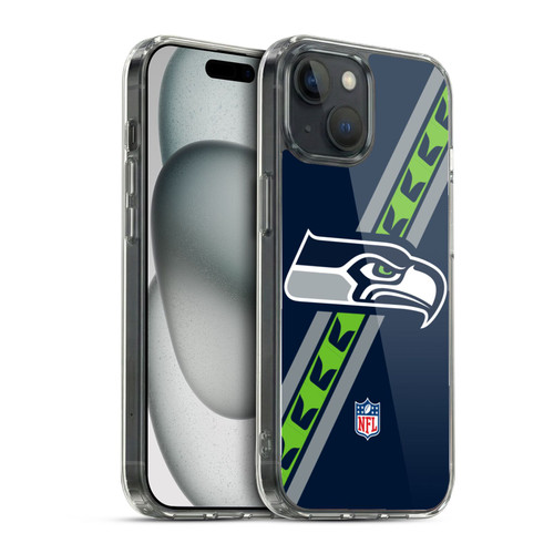 NFL Seattle Seahawks Logo Stripes Soft Gel Case for Apple iPhone 15 & MagSafe