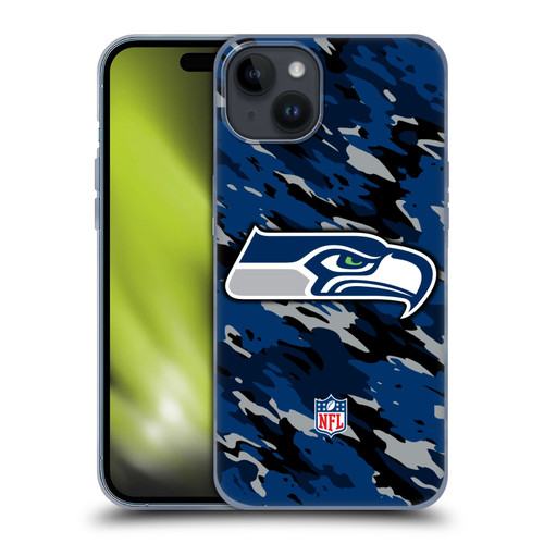 NFL Seattle Seahawks Logo Camou Soft Gel Case for Apple iPhone 15 Plus