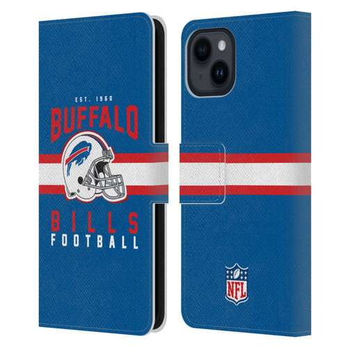 NFL Buffalo Bills Graphics Helmet Typography Leather Book Wallet Case Cover For Apple iPhone 15