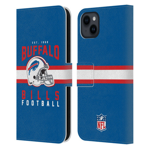 NFL Buffalo Bills Graphics Helmet Typography Leather Book Wallet Case Cover For Apple iPhone 15 Plus