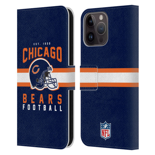 NFL Chicago Bears Graphics Helmet Typography Leather Book Wallet Case Cover For Apple iPhone 15 Pro Max