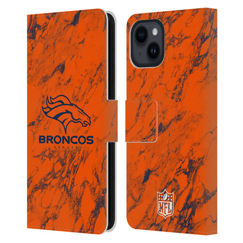 NFL Denver Broncos Graphics Coloured Marble Leather Book Wallet Case Cover For Apple iPhone 15