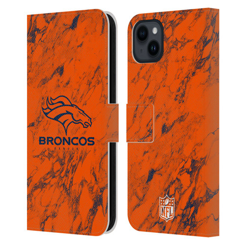 NFL Denver Broncos Graphics Coloured Marble Leather Book Wallet Case Cover For Apple iPhone 15 Plus