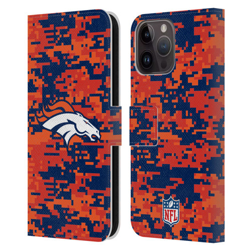 NFL Denver Broncos Graphics Digital Camouflage Leather Book Wallet Case Cover For Apple iPhone 15 Pro Max