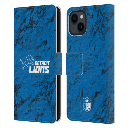 NFL Detroit Lions Graphics Coloured Marble Leather Book Wallet Case Cover For Apple iPhone 15