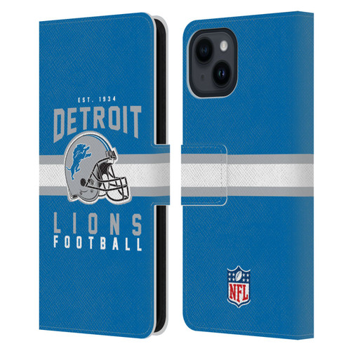 NFL Detroit Lions Graphics Helmet Typography Leather Book Wallet Case Cover For Apple iPhone 15