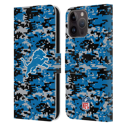 NFL Detroit Lions Graphics Digital Camouflage Leather Book Wallet Case Cover For Apple iPhone 15 Pro Max