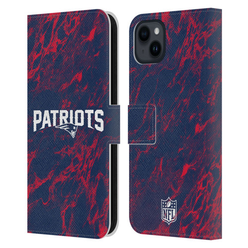 NFL New England Patriots Graphics Coloured Marble Leather Book Wallet Case Cover For Apple iPhone 15 Plus