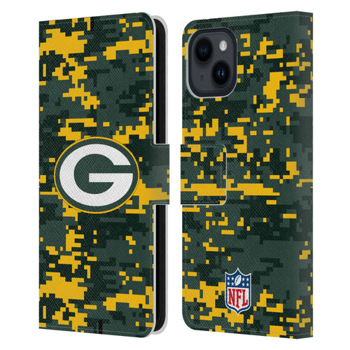 NFL Green Bay Packers Graphics Digital Camouflage Leather Book Wallet Case Cover For Apple iPhone 15