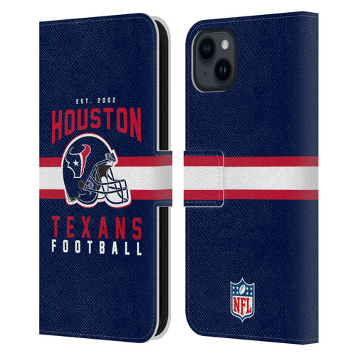 NFL Houston Texans Graphics Helmet Typography Leather Book Wallet Case Cover For Apple iPhone 15 Plus