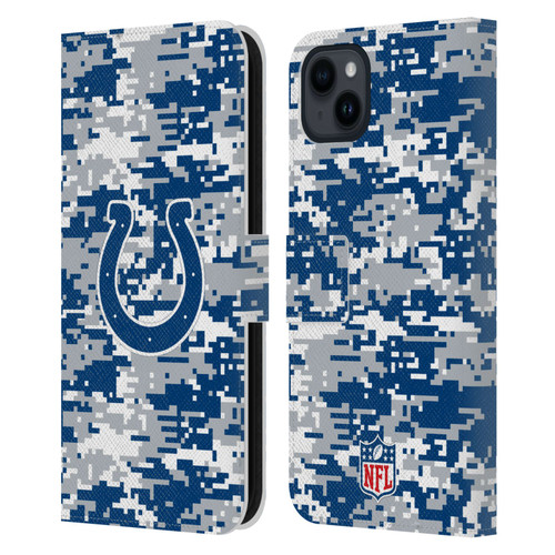 NFL Indianapolis Colts Graphics Digital Camouflage Leather Book Wallet Case Cover For Apple iPhone 15 Plus