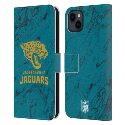 NFL Jacksonville Jaguars Graphics Coloured Marble Leather Book Wallet Case Cover For Apple iPhone 15 Plus