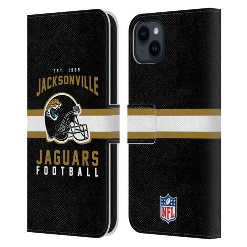 NFL Jacksonville Jaguars Graphics Helmet Typography Leather Book Wallet Case Cover For Apple iPhone 15 Plus