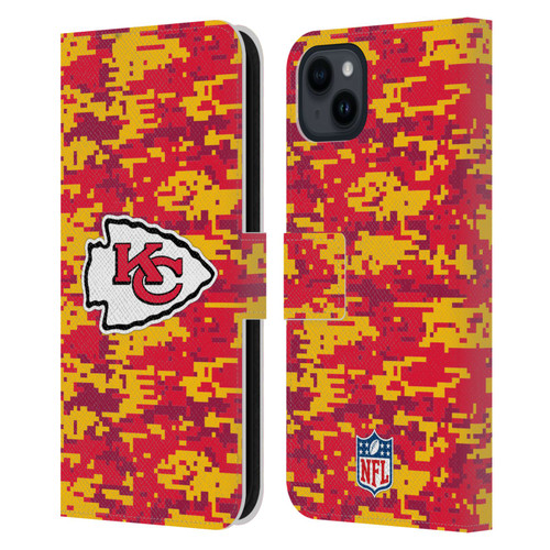 NFL Kansas City Chiefs Graphics Digital Camouflage Leather Book Wallet Case Cover For Apple iPhone 15 Plus