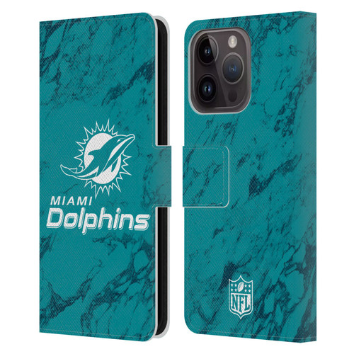 NFL Miami Dolphins Graphics Coloured Marble Leather Book Wallet Case Cover For Apple iPhone 15 Pro