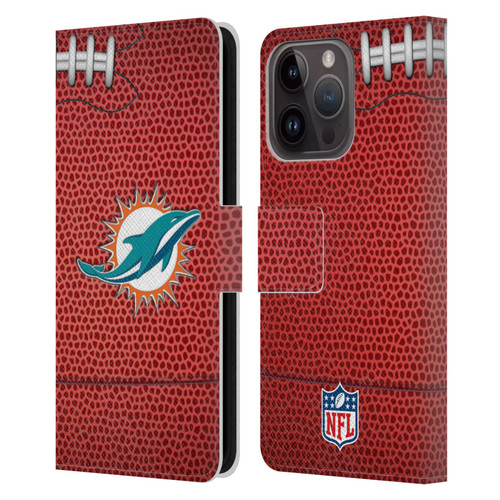 NFL Miami Dolphins Graphics Football Leather Book Wallet Case Cover For Apple iPhone 15 Pro