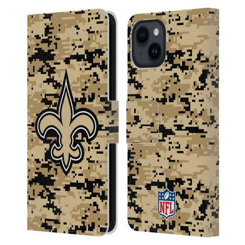 NFL New Orleans Saints Graphics Digital Camouflage Leather Book Wallet Case Cover For Apple iPhone 15