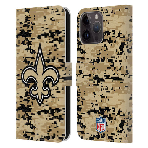 NFL New Orleans Saints Graphics Digital Camouflage Leather Book Wallet Case Cover For Apple iPhone 15 Pro Max