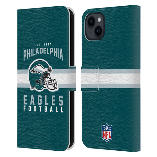 NFL Philadelphia Eagles Graphics Helmet Typography Leather Book Wallet Case Cover For Apple iPhone 15 Plus