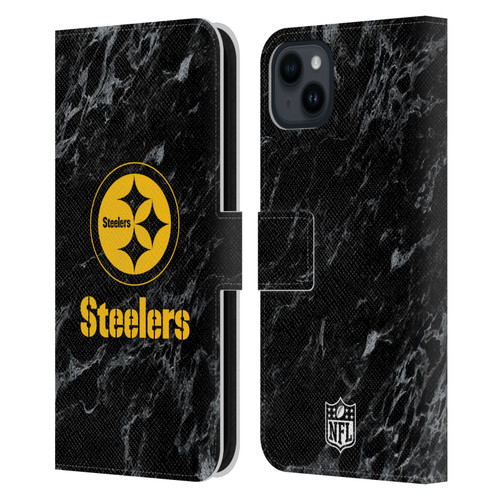 NFL Pittsburgh Steelers Graphics Coloured Marble Leather Book Wallet Case Cover For Apple iPhone 15 Plus