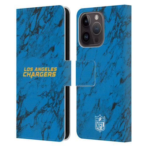 NFL Los Angeles Chargers Graphics Coloured Marble Leather Book Wallet Case Cover For Apple iPhone 15 Pro