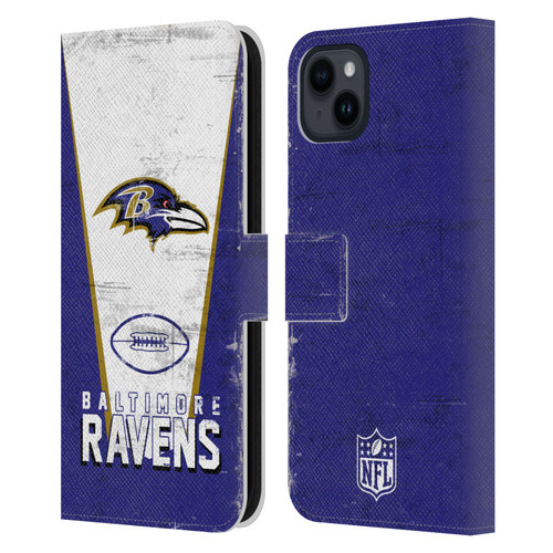 NFL Baltimore Ravens Logo Art Banner Leather Book Wallet Case Cover For Apple iPhone 15 Plus